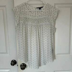 Zac and Rachel smocked polkadot capped sleeve shirt medium black and white